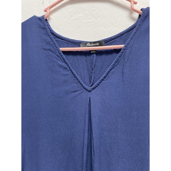 Madewell Shift Dress S Blue Short‎ Sleeve Stretch Viscose V-Neck - Picture 2 of 6